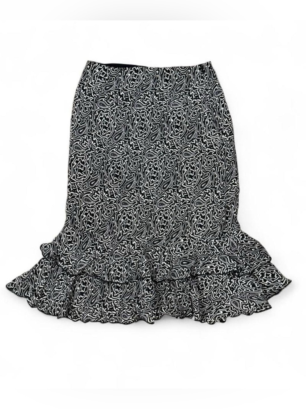 Vintage Harold’s Silk Black And White Paisley Lined Midi Skirt Size 6